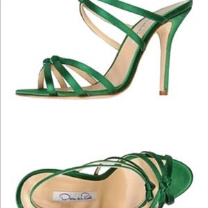 Oscar de la Renta emerald green satin sandals